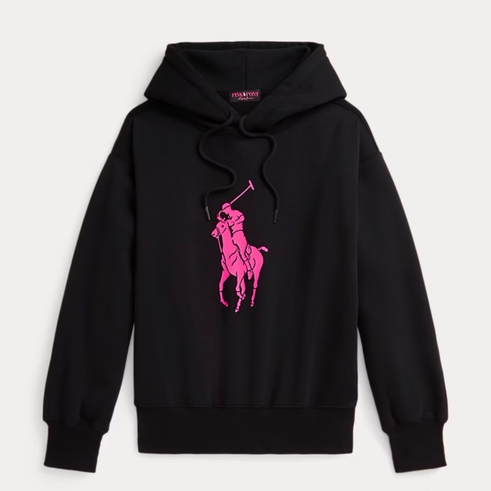 Polo Pink Pony by Ralph Lauren Black Hoodie with Vibrant Pink Graphic
